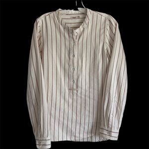 Faherty Cream Brown Striped Henley 3/4 Button Down Shirt Sz S